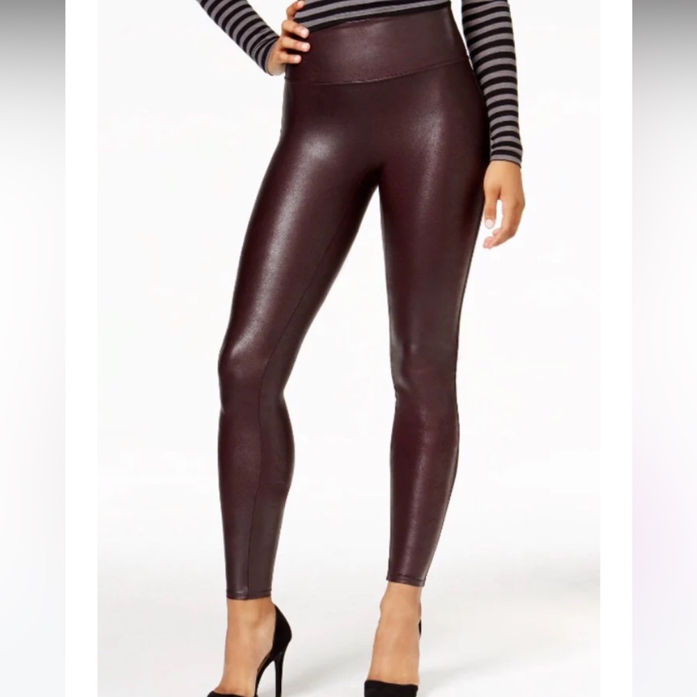 SPANX Burgundy Faux Leather Leggings size M